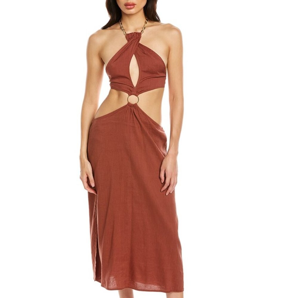 NWT WeWoreWhat Womens Shell Chain Halter Midi Dress in Cappuccino